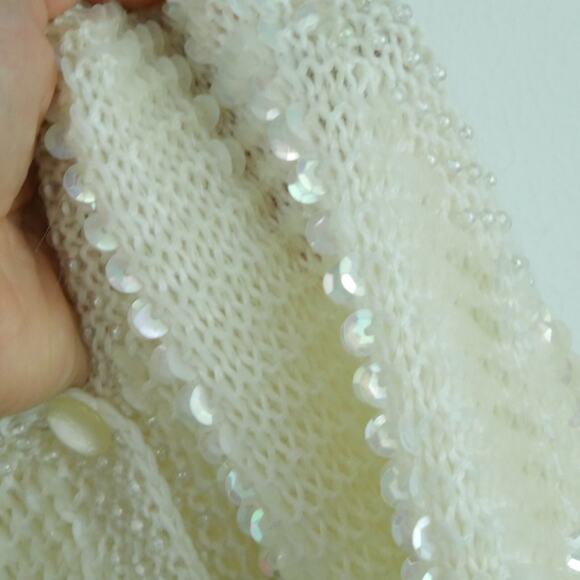 Womens Large Sweater Vest Sequin Wool Blend Boho Cottagecore Cream Grannycore - Picture 4 of 8